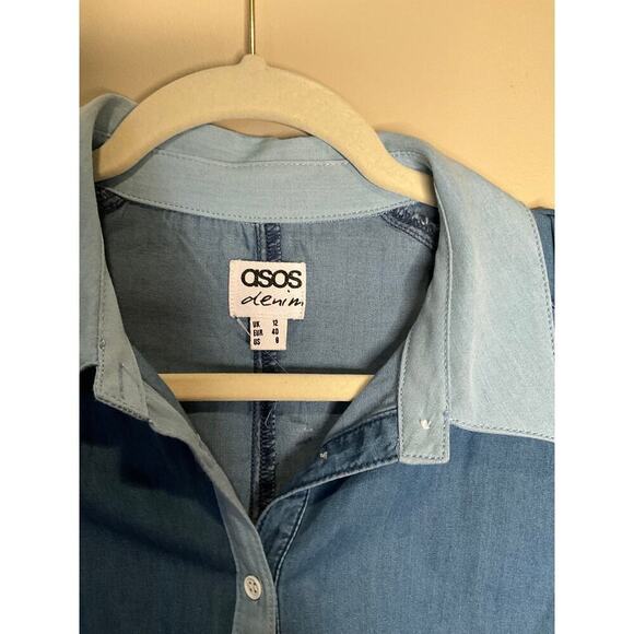 Asos Denim Shirt Cold Shoulders Button Up Cotton Medium Wash Womens Size 8 NWOT - Picture 3 of 6